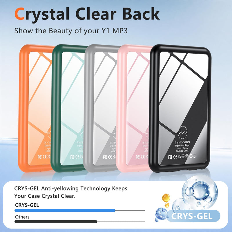 Ottpluscase Designed for innioasis Y1 MP3 Player Case, Shockproof TPU Bumper Transparent Back Anti-Scratch Slim Cover Protective Children Teenagers Case for Y1 MP3 Player, Black Black-Y1