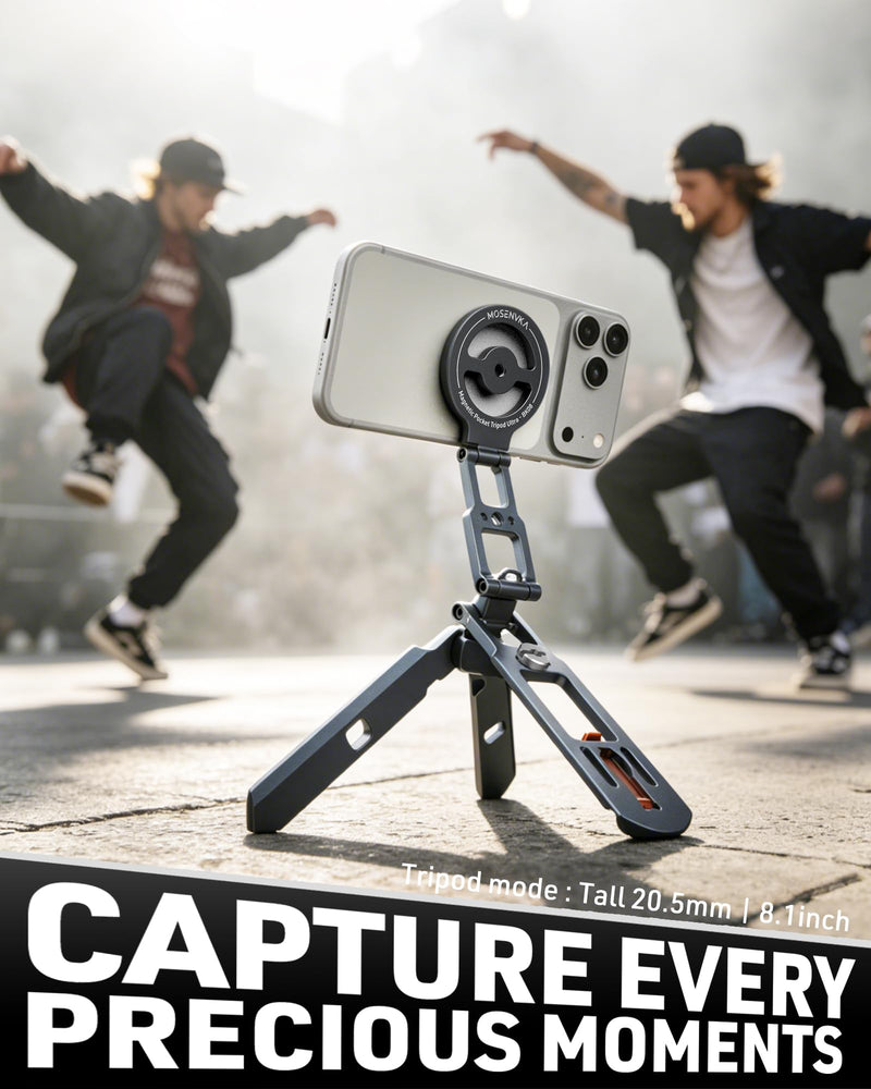 Magnetic Phone Stand Tripod for MagSafe iPhone | 2-in-1 Action Camera Mount | for Insta360 Luna Ultra/DJI Osmo Pocket 3/4 Accessories, N52 Magnetic Gym Phone Holder Arca-Swiss 1/4" Screw |Patented Design