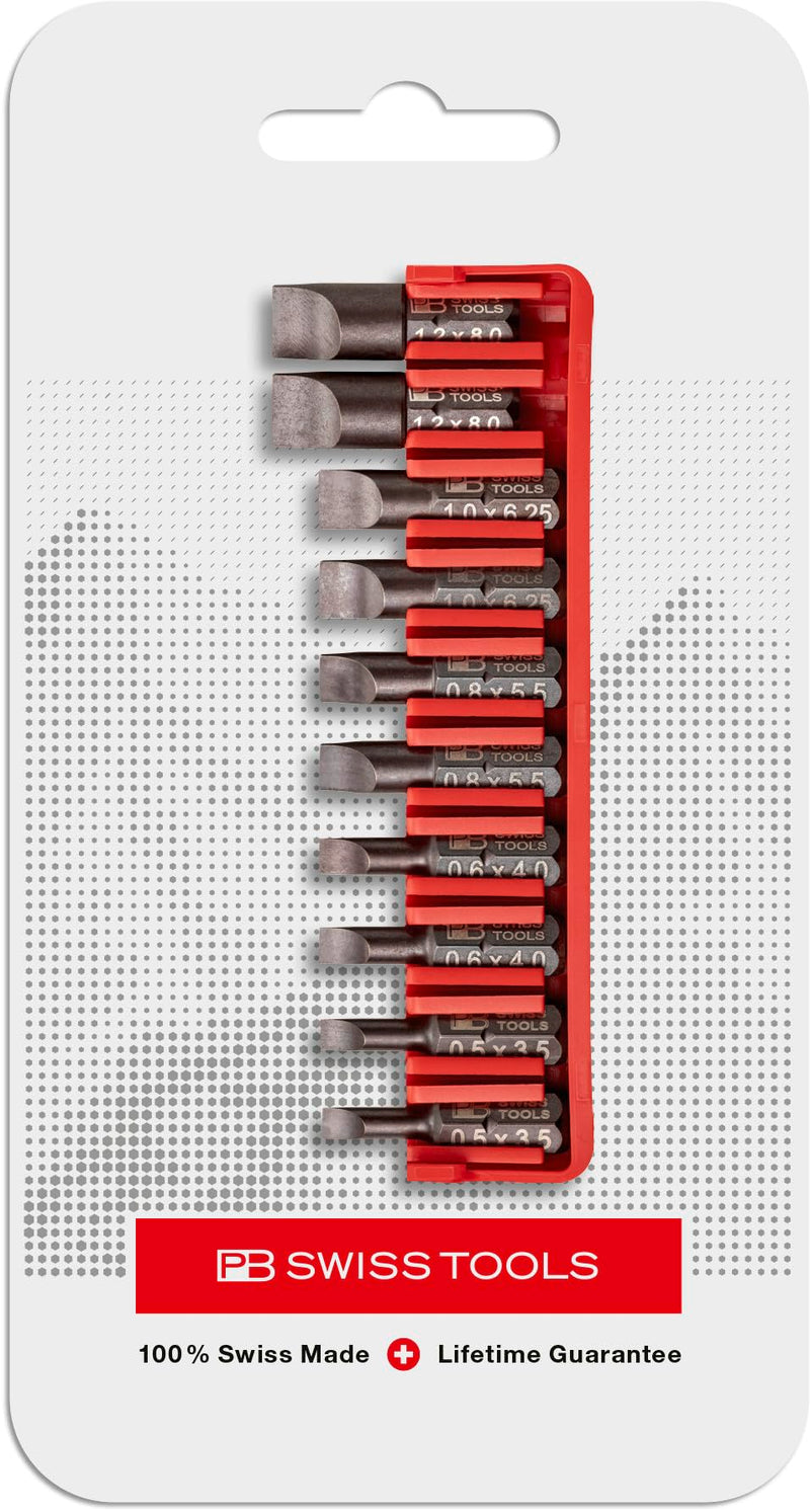 PB Swiss Tools Slotted Bit Block PB C6.707 CN | 100% Swiss Made | 10-Piece Bit Set with C6 1/4" PrecisionBits, Size Slot 2x 1-5