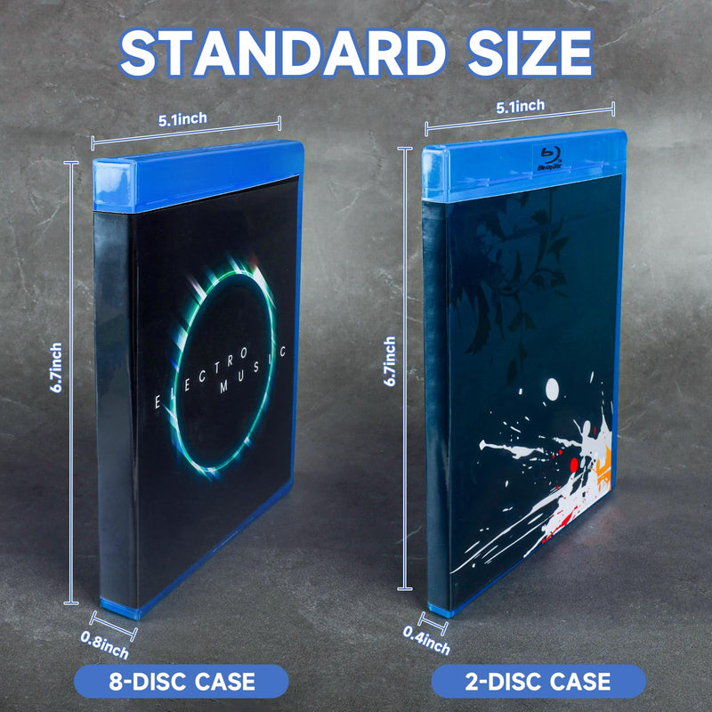Double 2-Disc Blu-Ray Cases, Blu-ray/DVD/CD Multi Case 2 Tray 10mm Replacement Box, Discs Holder Blue Transparent with Outer Clear Sleeve (10 Pack) 2 Tray - 10 Pack
