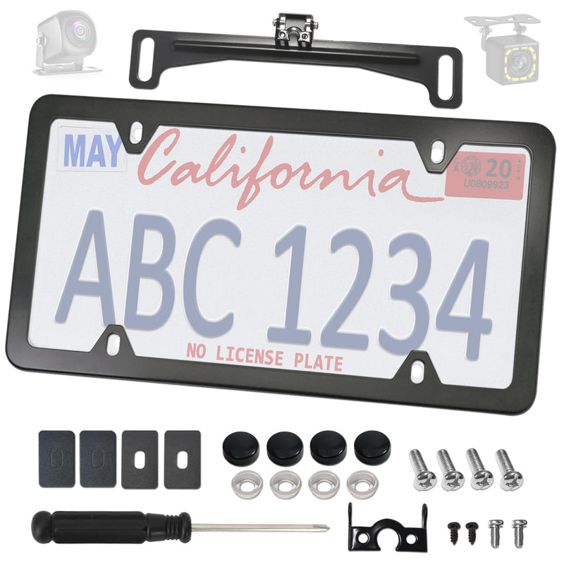 Aootf Universal Car Rear View Camera License Plate Bracket Kit, Black License Plate Frame and Backup Camera Holder, Dash Cam Mirror Camera Mount Kit- Only for Backup Rearview Camera