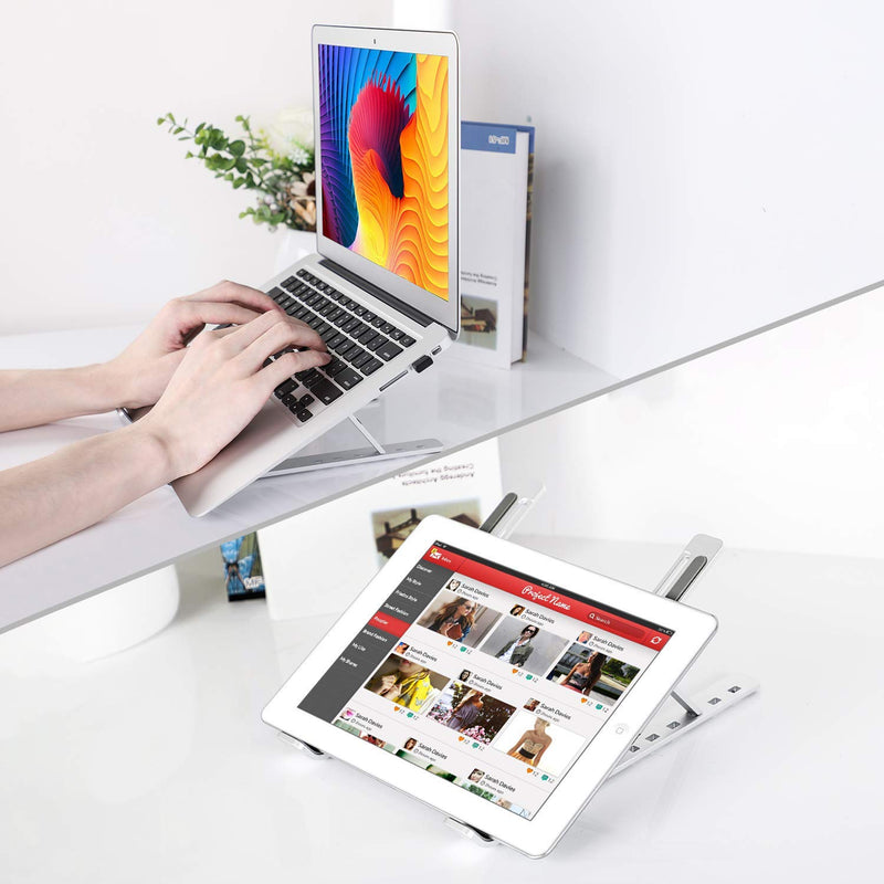 Aluminum Portable Laptop Tablet Stand Adjustable Mount Riser fold able Compatible with Any Size Laptop or Tablet iPad iPAD Pro 12.9 (Silver) Silver