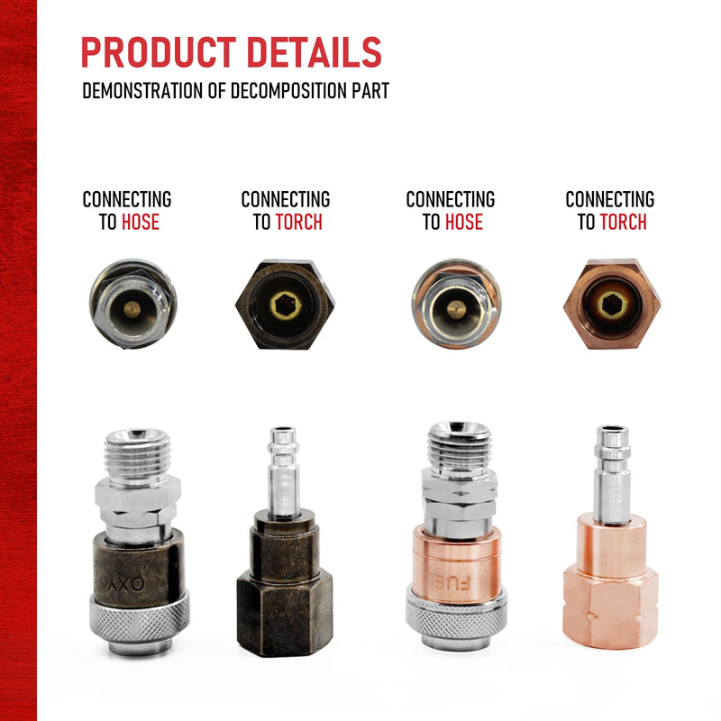 RX WELD Oxy-Fuel Quick Connect Torch To Hose Fittings, Cutting Torch Hose Quick Connect Sets