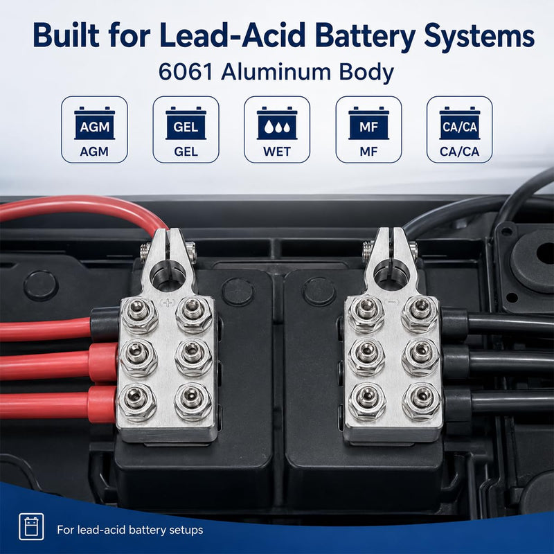 12-Way Battery Terminal Connectors, Car Positive & Negative Battery Terminal Clamps for Lead Acid, 8AWG up to 4/0(XL) AWG Terminals Connector for SAE/DIN/EN Tapered Top Post