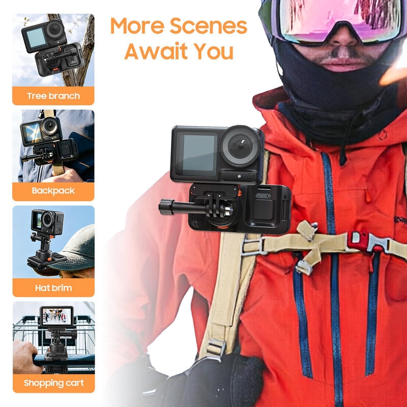 Action Camera Multifunction Backpack Strap Mount.Self-Developed Action Camera Accessories, Compatible with Various Models of Action Cameras *Selfie Stick not Included (Black, 9.8) BLACK