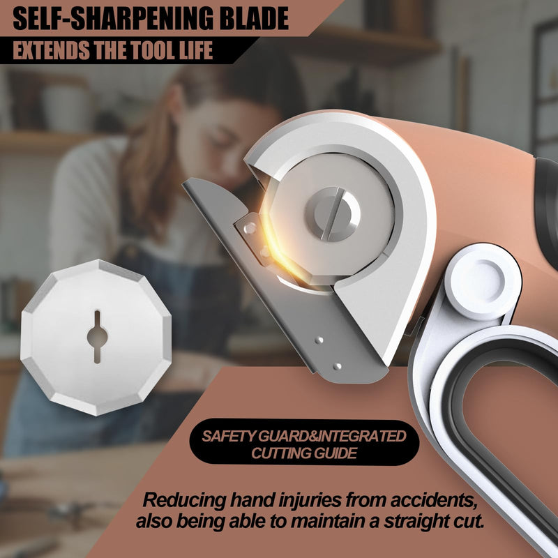 ZEITE 4V Cordless Electric Scissors Cardboard Cutter with 2 Blades,Storage Case,Rotary Cutter for Box Plastic Carpet Fabric, Easy to Hold and Safe,Mocha Mocha