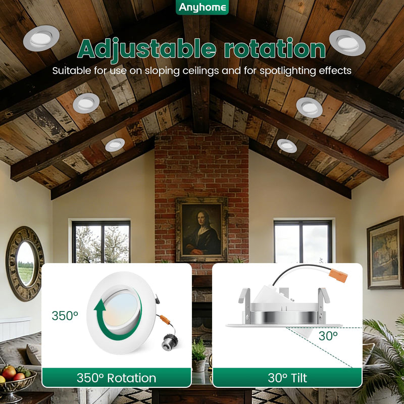 4 Inch Gimbal Led Recessed Lighting Retrofit,4 Retrofit Led Recessed Lighting,5 CCT 2700K-5000K Dimmable 8W 700LM,Compatible with TP24 Connector/E26 Bases,ETL & ES(4 Pack) 4 Inch