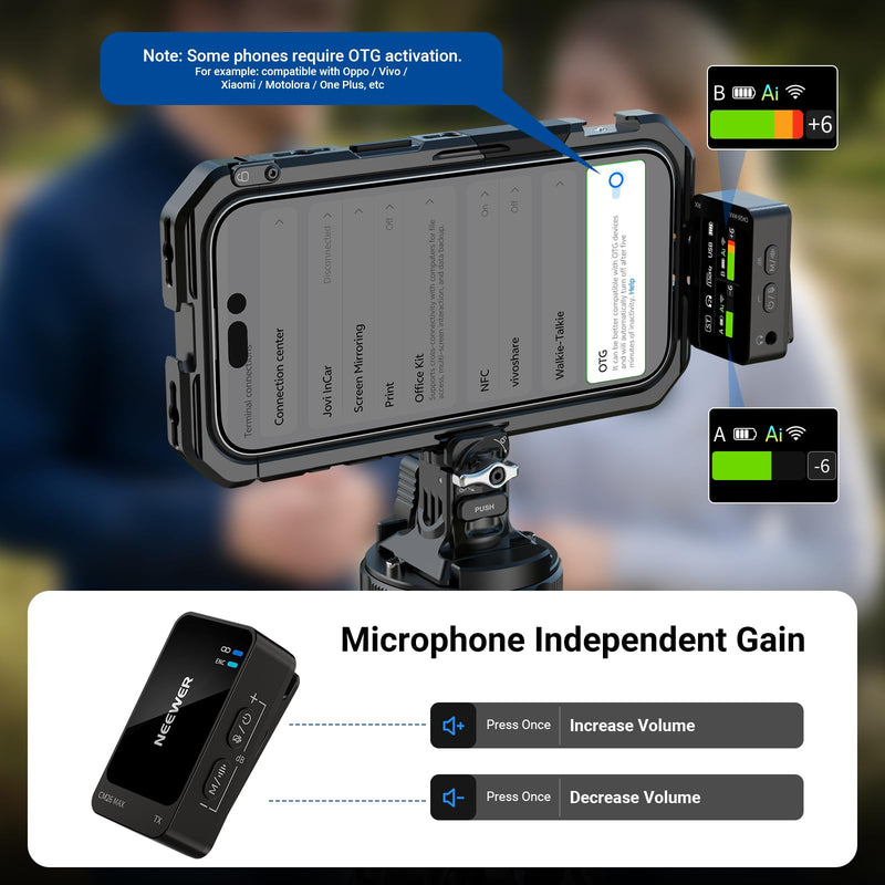 NEEWER CM26 MAX AI Wireless Lav Mic Compatible with iPhone 17 16 15 Android Camera PC, USB C Plug & Play App Control, 2 Level Noise Cancellation, 50h Total Battery, 120m Range, Apple MFi Certified