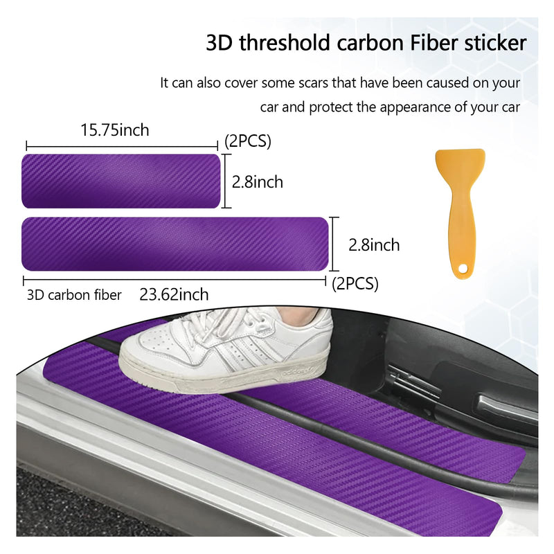 4 PCS Car Door Sill Protector, 3D Carbon Fiber Auto Door Entry Edge Guard Protection Trim, Anti-Scratch Threshold Cover Strips, Sill Protection Sticker for Car SUV Truck (Purple) 3D Purple