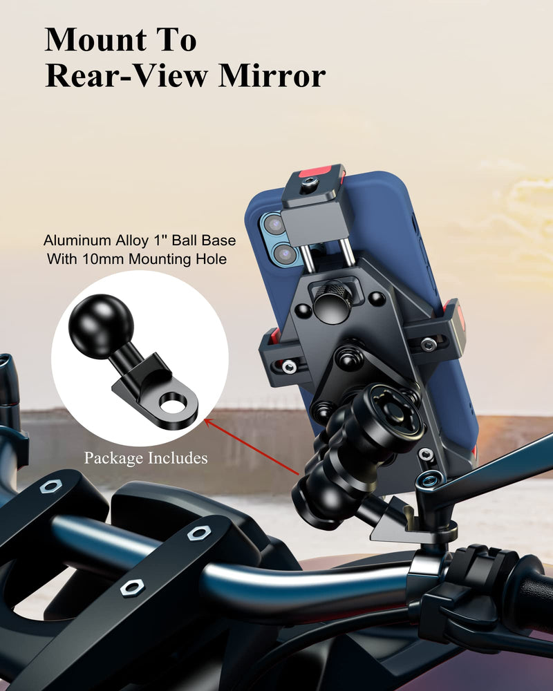 BRCOVAN Aluminum Alloy Motorcycle Phone Mount with Vibration Dampener & High-Speed Secure Lock, Anti-Theft Handlebar Cellphone Holder for Motorcycle Bike Bicycle Scooter ATV, for 4.7-7.2'' Smartphone BLACK