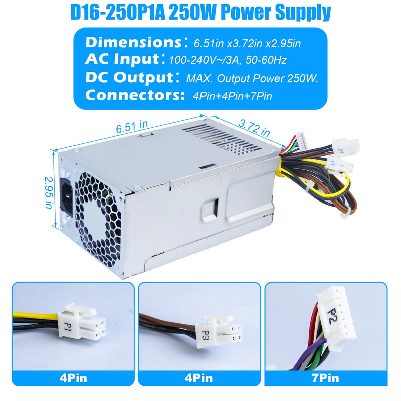 Upgraded D16-250P1A L08417-002 250W Power Supply D16-250P2A PSU Compatible with HP ProDesk 280 282 600 800 G3 480 400 G4 PCH022 L08417-004 901760-002 901761-001 901760-001 PA-2251-5 Power Supply