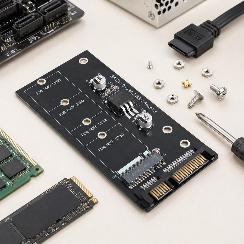 1 PC M.2 NGFF to SATA III Adapter Card (Black) | PCB with Copper Alloy, Driver-Free, for Upgrading Old Laptops, Desktops, or Adding M.2 SATA SSD Storage