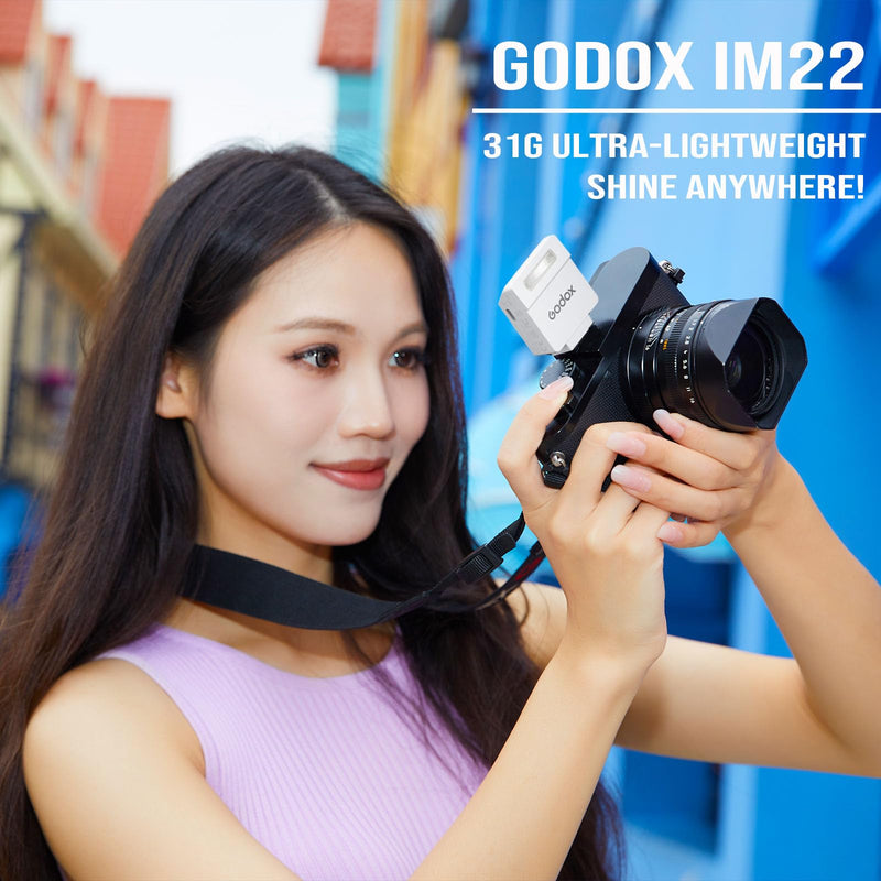 Camera Flash Godox iM22 Godox Flash - GN10/470 mAh/Type-c Charge/440 Full-Power Flashes/3s Recycle Times/5 Power Levels/Manual, Camera Flash for Sony zv1/Sony zve10/Ricoh gr3/Fujifilm f1 etc. (White)