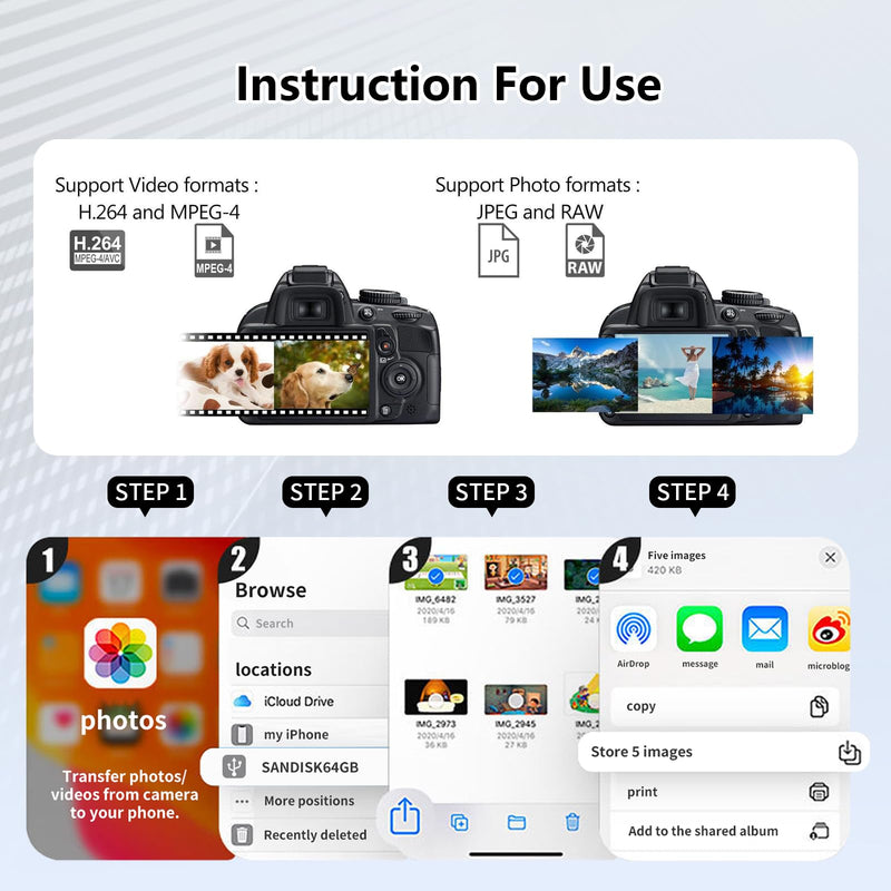 SD Card Reader for iPhone17/16/15,Memory Card Reader,Digital Camera Adapter to MacBook/USB-C Laptop,Support SD, Micro SD