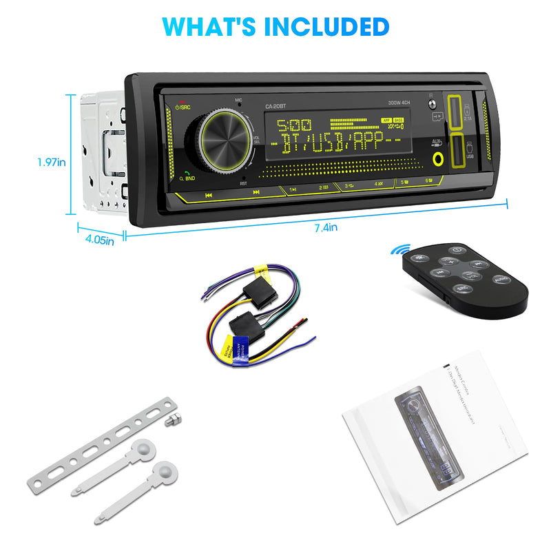 Single Din Bluetooth Marine Radio - in Dash 1-Din Car Stereo Receiver with AM FM Tuner LCD Display SD AUX-in USB Quick Charge APP Control Red