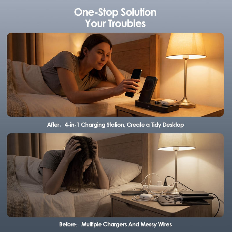 4 in 1 Charging Stand for Oura Ring Gen 3 Charger (Oura Ring Charger NOT Included), Fast Charger for iPhone, Apple Watch, AirPods, Magnetic Charger for Samsung Galaxy