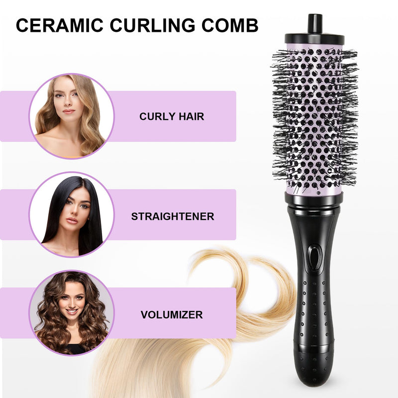 Round Hair Brush Set Detachable Handle Hair Roller Brush 3 Sizes Round Hair Brush for Blow Drying with 6 Positioning Clips,6 Barrels 1 Handle () Purple