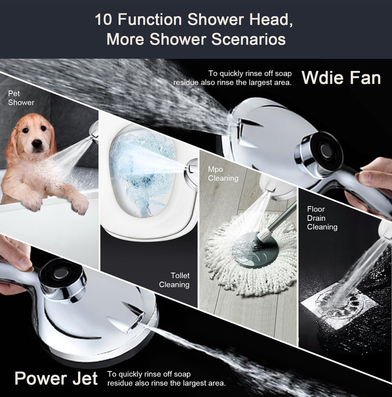 Magnetic Shower Head with Handheld:High Pressure10-setting Handheld Shower Head,Magnetic Bracket,59 Inches Stainless Steel Shower Hose. (Basic Model, Chorme) Basic Model Chrome