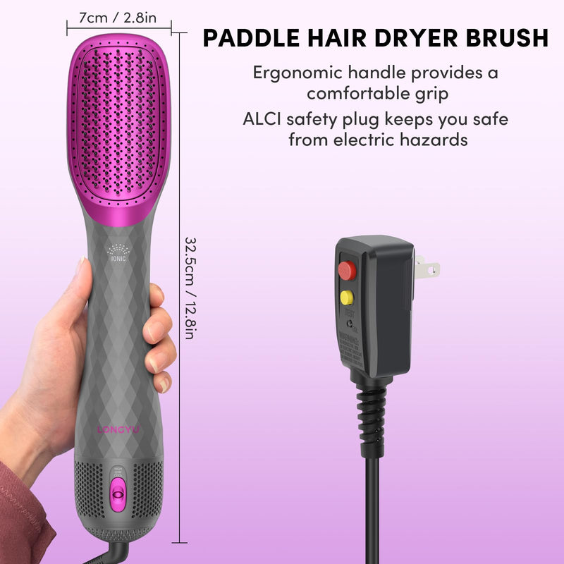 Hair Dryer Brush One Step Blow Dryer and Styler Professional 1200W Powerful Ceramic Tourmaline 3 Heat/2 Speed Settings (Gray) Gray