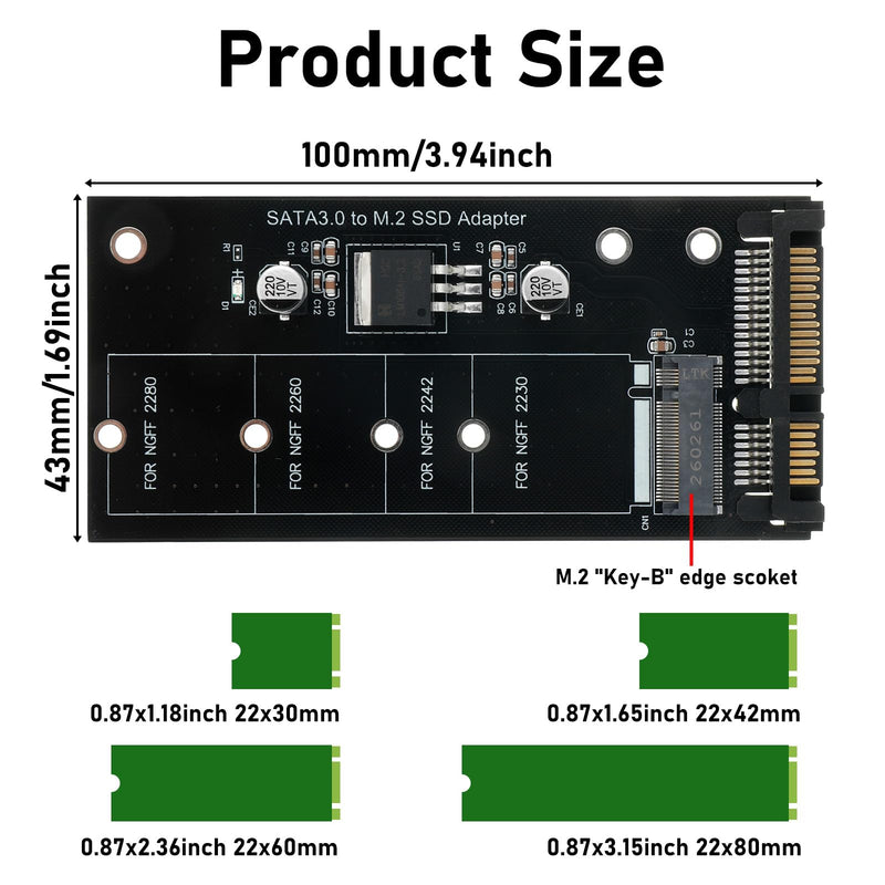 1 PC M.2 NGFF to SATA III Adapter Card (Black) | PCB with Copper Alloy, Driver-Free, for Upgrading Old Laptops, Desktops, or Adding M.2 SATA SSD Storage