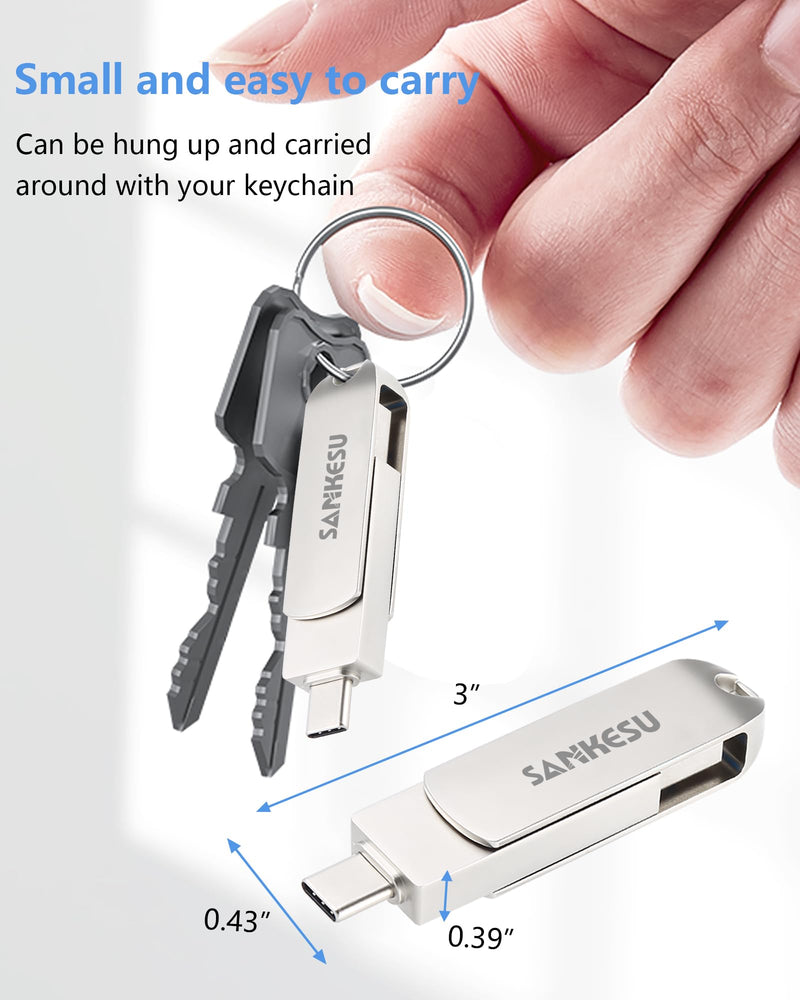 1TB USB C Flash Drive 3.1,Up to150MB/s Read Speed, USB A and Type C OTG Thumb Drive, Dual Memory Sticks Compatible with Android Phones/PC/Laptop/Macs(Silver) 1TB silver