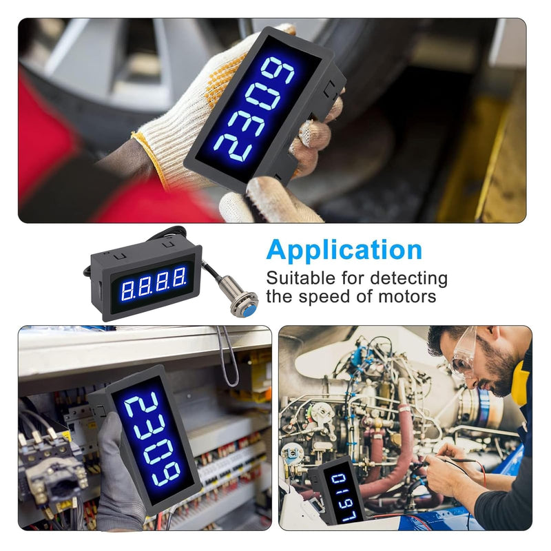 EEEkit 4 Digital Blue LED Tachometer, RPM Speed Meter Digital Motor with Hall Proximity Switch Sensor NPN for Conveyor Belts