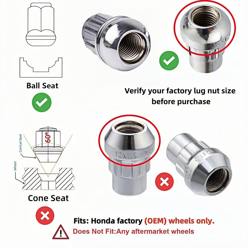 for Honda Wheel Lock Lug Nuts,Two Keys,M12x1.5 Thread, Ball Seat, 31.7mm Height, Anti-Theft Wheel Locks Compatible with Honda & Acura US Models