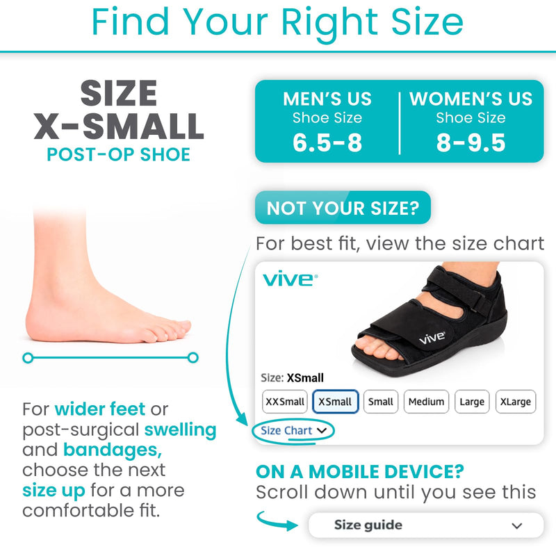 Vive Post Op Shoe - Lightweight Medical Walking Boot with Adjustable Strap - Orthopedic Recovery Cast Shoe for Post Surgery, Fractured Foot, Injured Toes, Stress Fracture, Sprains - Left or Right Foot X-Small