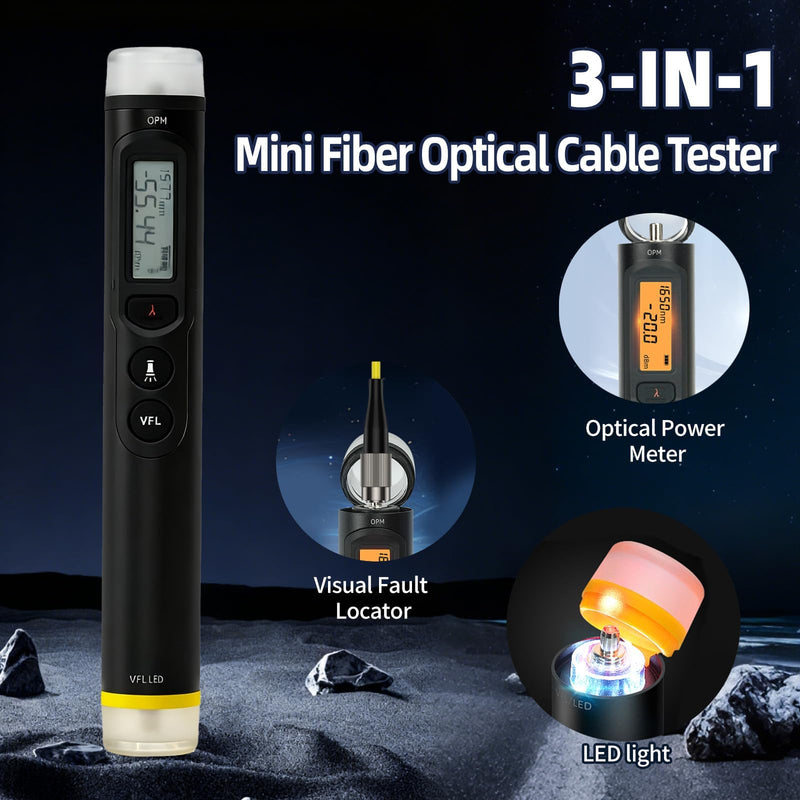 TFN 3-in-1 Fiber Optic Tester, 30KM Visual Fault Locator, Optical Power Meter with LCD Display and LED Light, Includes FC Male to LC Female Adapter for LC/FC/SC/ST V30T