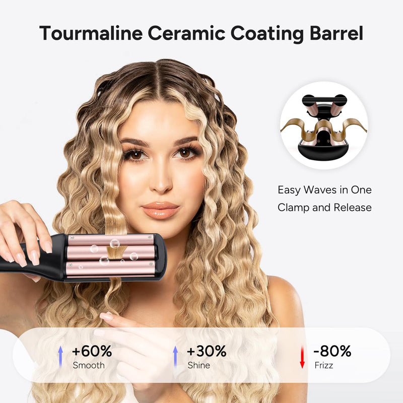  [AUSTRALIA] - Mermaid Hair Waver - 4 Adjustable Heights for Short Medium Hair | Beach Waves Curling Iron with Ceramic Coating, 5 Heat Settings, 1h Auto Shutoff, 100V-240V | Includes 2 Clips, Glove and Mat 19/25/28/32mm
