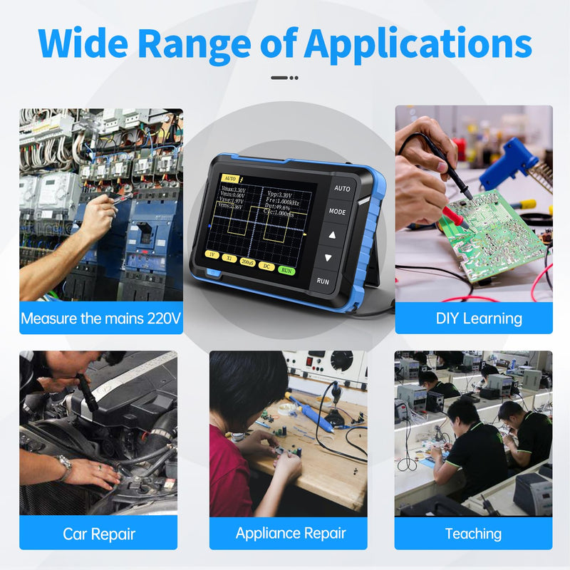 FNIRSI DSO152 Handheld Oscilloscope - 2.8" TFT Digital Oscilloscope Kit 200KHz Bandwidth 2.5MS/s High Sampling Rate Portable Pocket Oscilloscope, Trigger Function Auto/Nomal/Single Blue