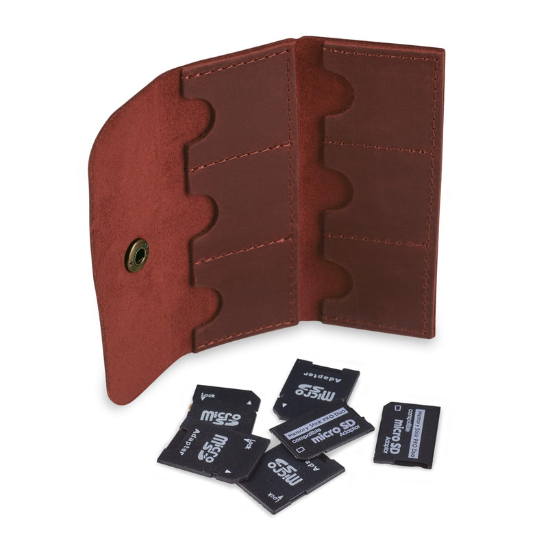 Leather SD Card Holder, SD Card Case, Micro SD Card Holder Organizer, SD Card Storage Case, Memory Card Case Cover, Travel Memory Card Case (Cognac) Cognac