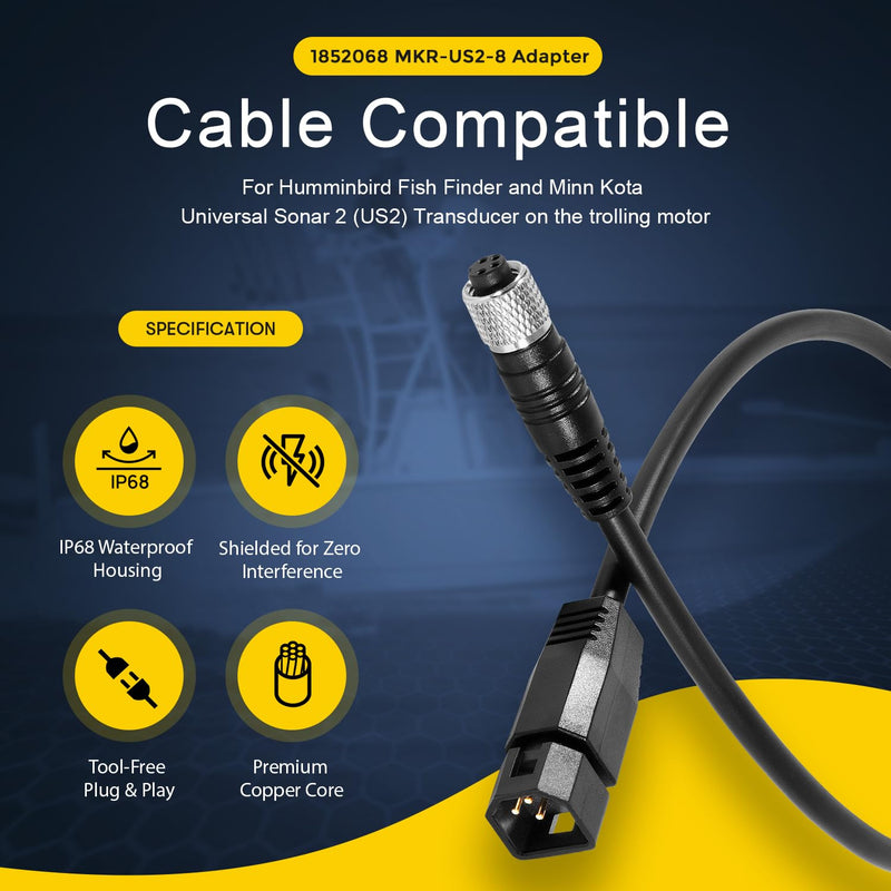 1852068 MKR-US2-8 7-Pin Transducer Adapter Cable Compatible with Humminbird Fish Finder & Minn Kota US2 Finders Universal Sonar Transducer Fish, Black