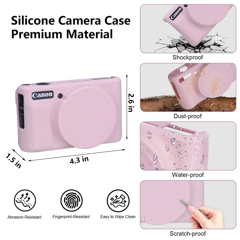 XANAD Silicone Case for Canon Powershot SX740 / SX730 HS Digital Camera, Anti-slip Soft Silicone Protective Cover with Detachable Lens Cover for Canon SX740 / SX730 HS, Pink