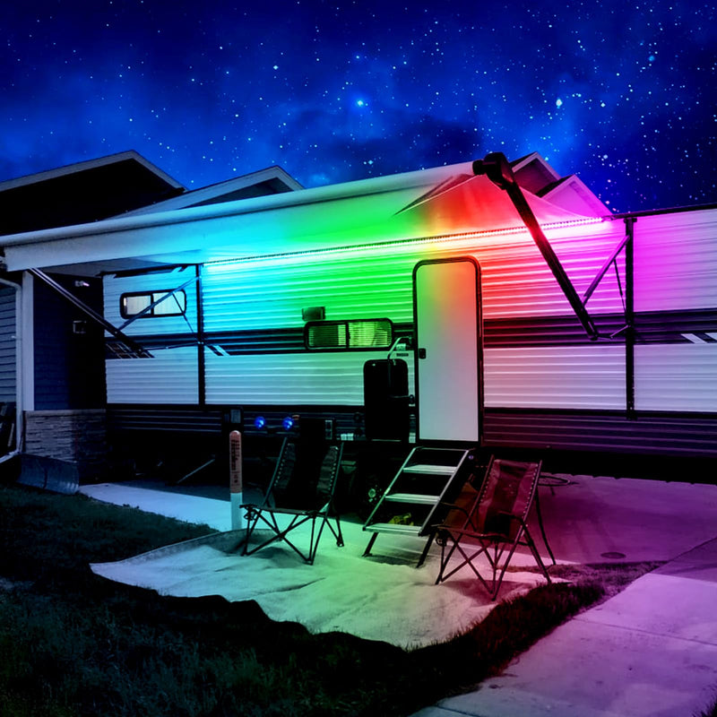 16.4FT RV Awning Lights, 12V Camper LED Light Strip with Remote and APP Control, Waterproof RV Exterior Strip Lights for Canopy Motorhome Travel Trailer Camping BBQ Kitchen (1PC-16.4FT New) 1PC-16.4FT NEW