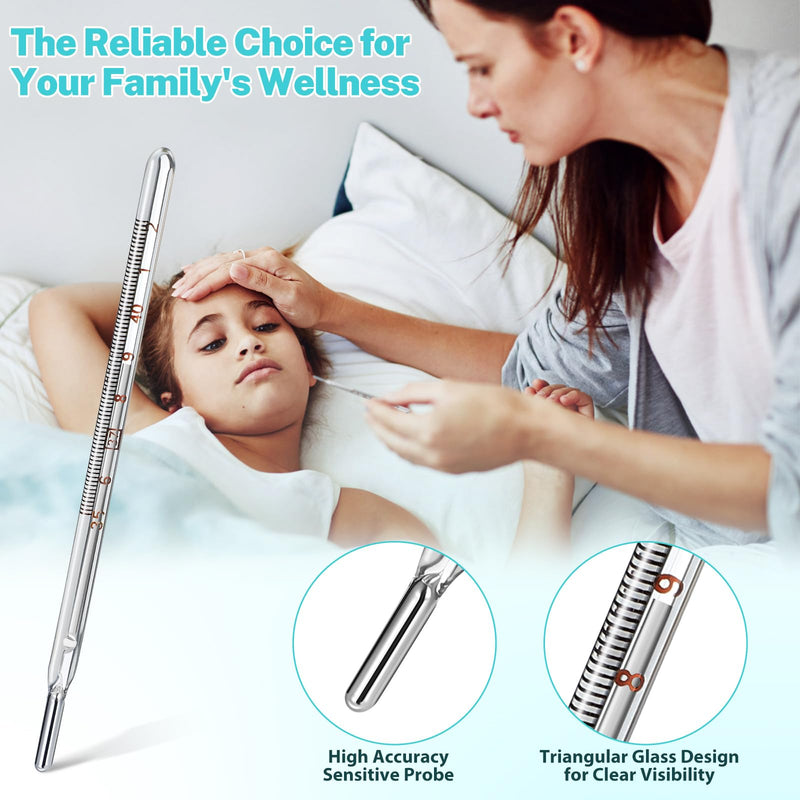 MAGICLULU 2Pcs Glass Temperature for Adults, Single Scale ℃ Oral Underarm Temperature with Protective Case Accurate Measurement Fast Reading for Kids Elders Family Clinic Basal Fever Indicator