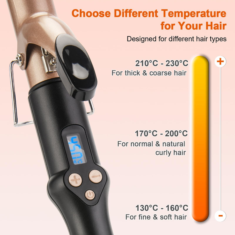 Curling Tongs 25mm for Medium and Long Hair Professional Tourmaline Ceramic Barrel Curler Iron with Clamp Dual Voltage Adjustable Temperature Long-Lasting Results Black