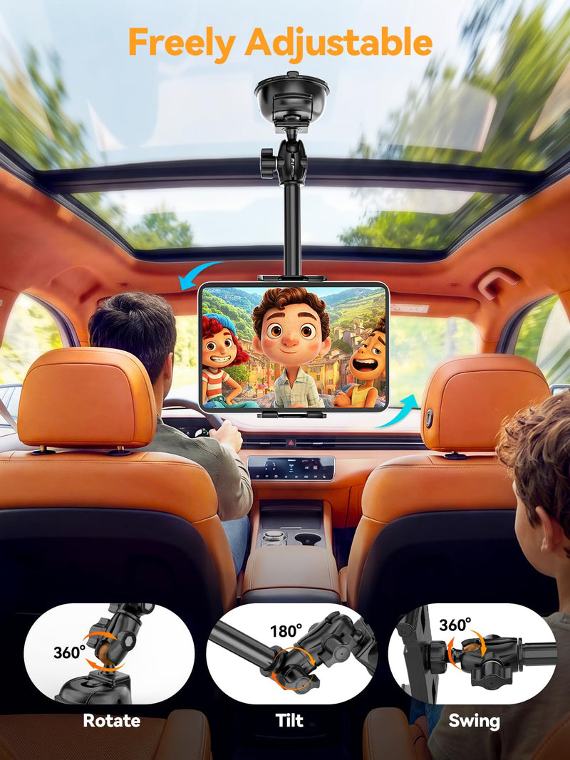 OHLPRO Heavy Duty Tablet Holder for Car Windshield, 90mm Large Suction Cup Mount, 360° Rotating Aluminum Arm iPad Holder for Truck, SUV, Semi & Boat, Fits 4.7–13" iPad Pro/Air/Mini, Galaxy Tab For 4.7-13" Device
