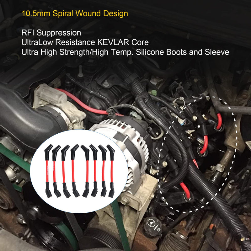 JDMSPEED New Heat Spark Plug Ignition Wires Set 10.5mm Replacement for LSx LS1 LS2 LS3 LS6 LS7