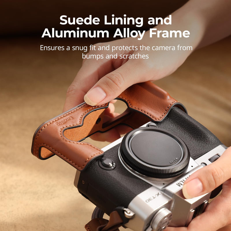 SMALLRIG Leather Case with Shoulder Strap for FUJIFILM X-T30 III/X-T30 II | Retro Style Camera Half Case with Aluminum Frame & Shutter Button Cap (Brown) Brown