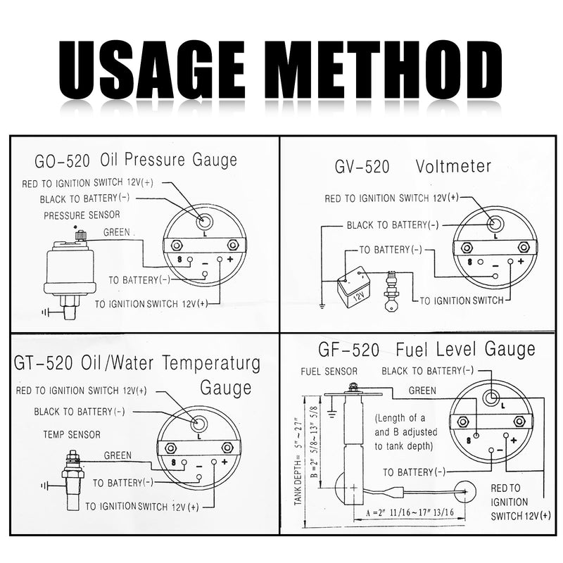 2" 12V Fuel Gauge Kit with Nut/Bracket,240-33 Ohm Boat Fuel Gauge with E-1/2-F Pointer Dash for Indicating Tank Fuels Levels,White Light Fuels Level Gauges for Car Boat