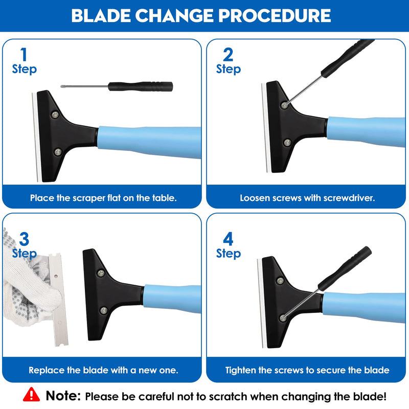 Silver Floor Scraper with 10 Replacement Blades - 4" Razor Blade, Stainless Steel Adjustable Long Handle (37" to 51"), Heavy-Duty Scraper Tool for Cleaning Stove Tops, Glass, Tiles, Walls & Labels