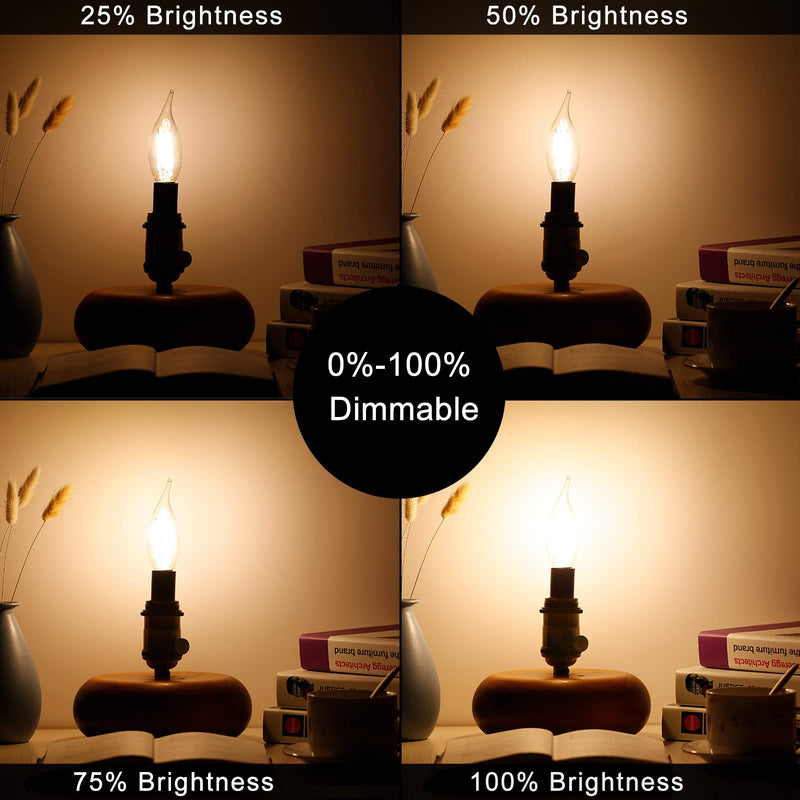 LiteHistory E12 led Bulb Dimmable 6W Equal 60 Watt LED Light Bulbs 2700K AC120V led Edison Bulb CA10 CA11 led Candelabra Bulb for Chandelier Light Bulbs and Ceiling Fan Light Bulbs 600LM Clear 12Pack Flame Tip 2700k 12pack