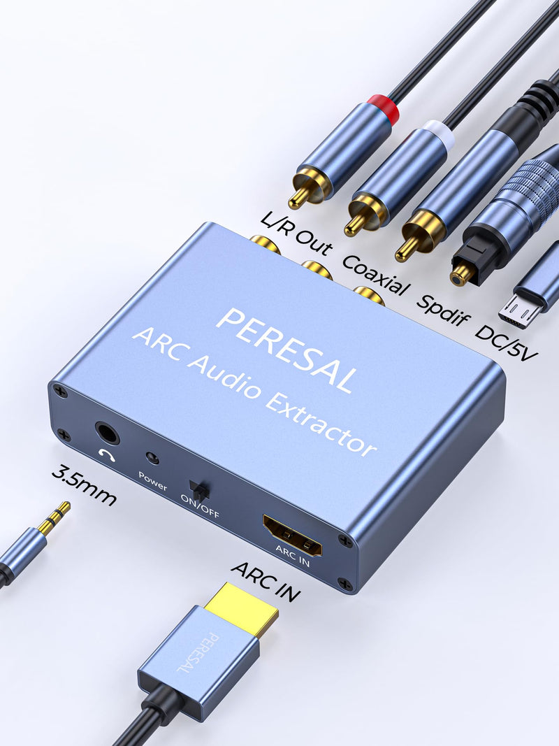 192KHz HDMI ARC Audio Extractor with Optical Cable ARC Converter HDMI ARC to Optical TOSLINK SPDIF Coaxial, RCA+3.5mm Jack L/R Stereo, Audio Splitter for HDTV to Soundbar Amplifier Speakers headphones