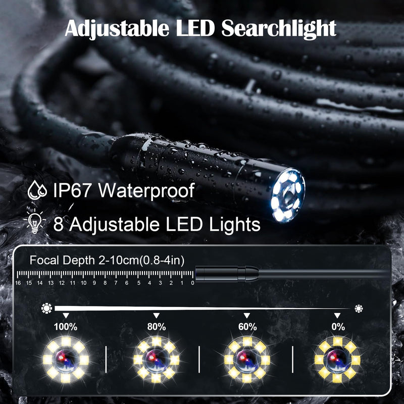 Borescope Camera with 8 LED Light, Industrial Endoscope Cameras with Light 4.3" IPS 1920P HD Screen, Inspection Camera with 16.5ft Semi-Rigid Cable Waterproof, Sewer Drain Pipe Snake Cameras