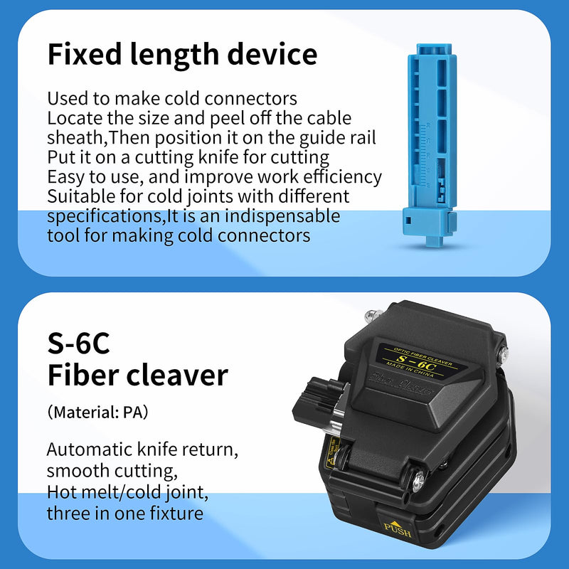 Fiber Optic Terminal kit 9-in-1 FTTH Tool kit Equipped with S-6C Optical Fiber Cleaver and high Precision Optical Power Meter A-Y710A (-70~+10dBm) Well as Wire Stripper Fibre Tool kit