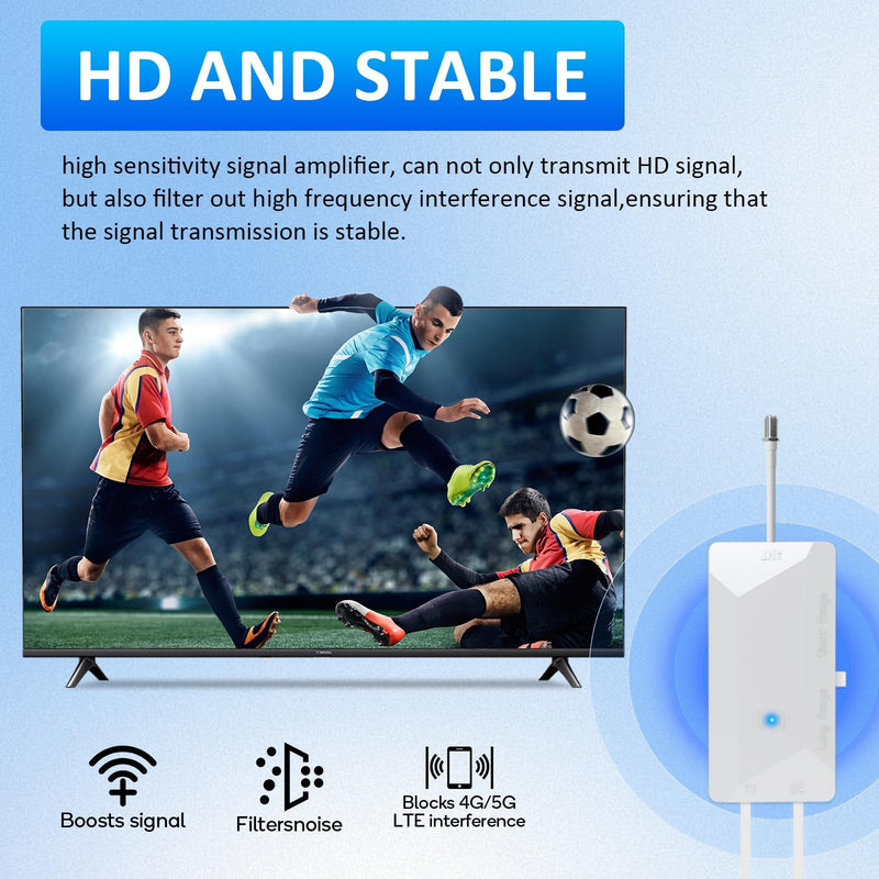 TV Antenna Amplifier, 25dB High Gain Signal Booster for Digital TV Antenna Indoor Outdoor, USB Cable Power Supply (White)