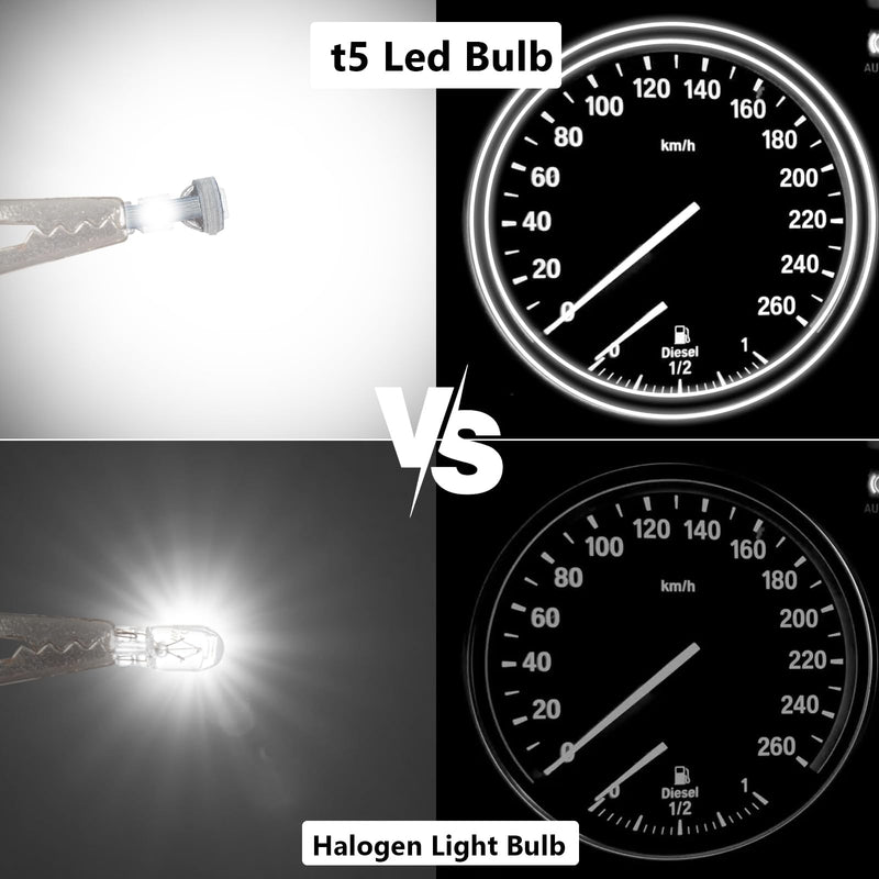 12 PCS T5 LED Bulbs, 74 73 37 2721 Instrument Cluster Light Bulb, 12 Volt Bright Canbus Error Free LED Dashboard Light Bulb, 3030 SMD Automotive Replacement Bulbs (White) White