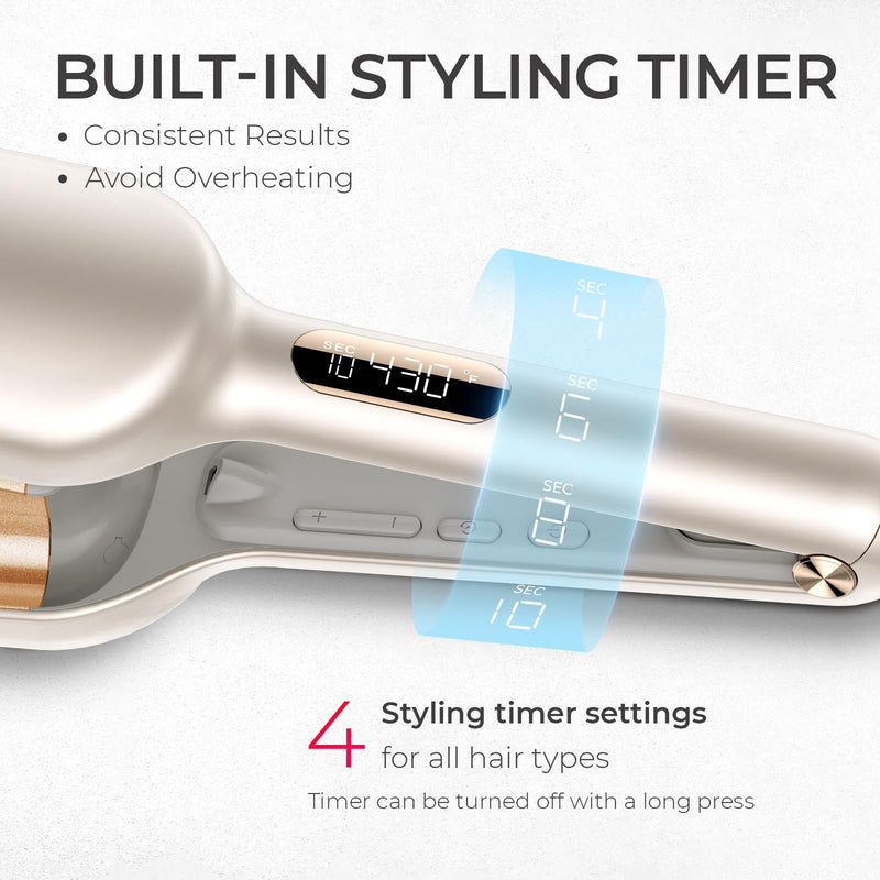 TYMO ROVY Hair Waver Crimper - Hair Curler, Deep Waver Curling Iron, Ionic Curling Wand with Ceramic Tourmaline Barrel for Women, Anti-Scald, Quick & Easy, Dual Voltage, Elegant Gold 32mm