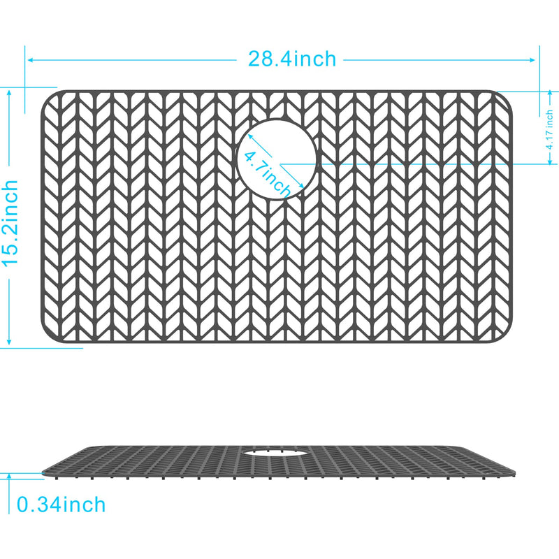 GUUKIN Sink Protectors for Kitchen Sink - 28.4"x 15.2" Silicone Kitchen Sink Mat Grid for Bottom of Farmhouse Stainless Steel Porcelain Sink with Rear Drain（Grey）, 2815B 28.4"x15.2" Rear Drain